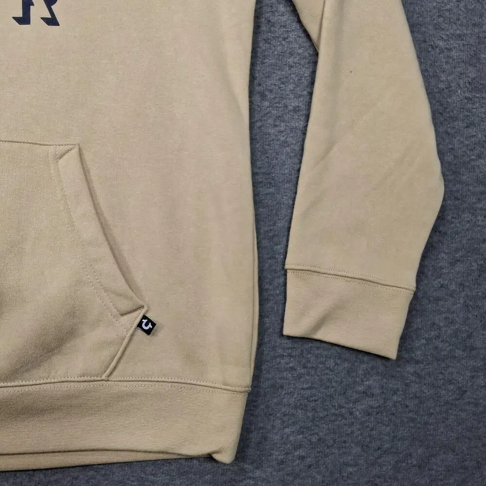 True Religion Hoodie Mens XL Beige Pullover Fleece Horseshoe Logo Sweatshirt